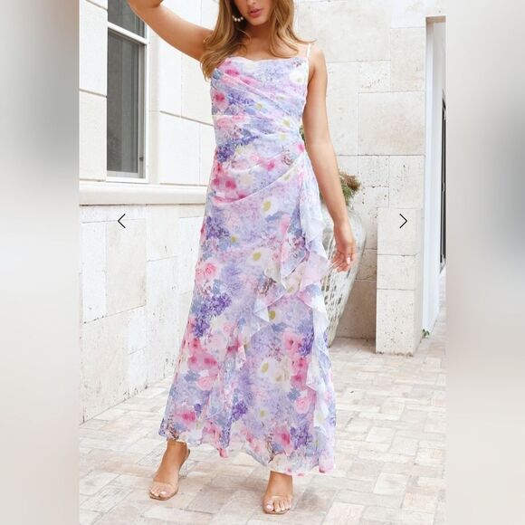 Hello Molly Enchanting Frill Maxi Dress Purple - Picture 7 of 16
